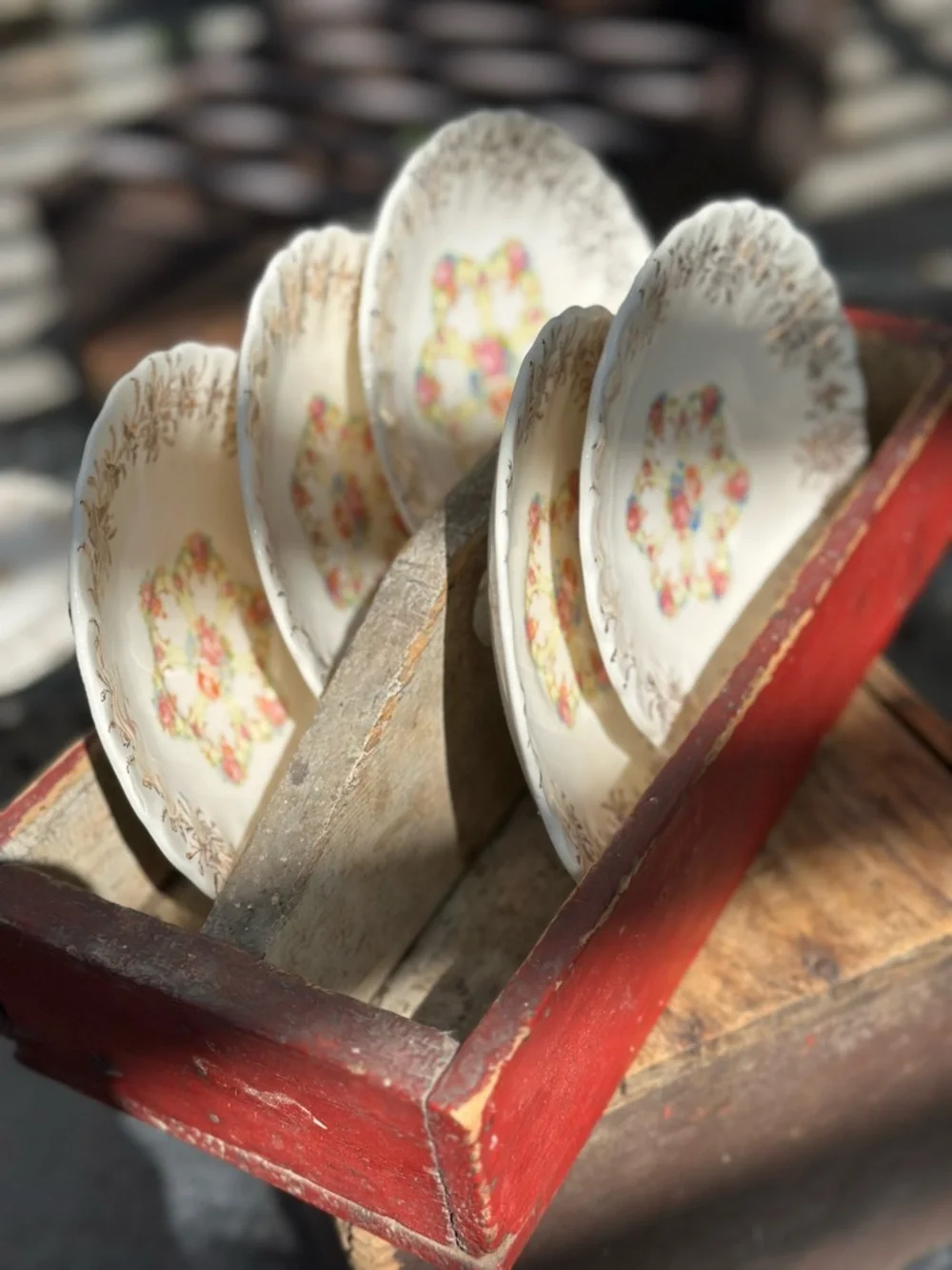 Vintage Franklinware Saucers Set 5 Ivory Gold Floral Tea Party China